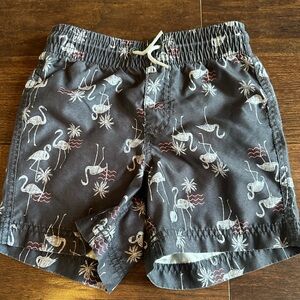 Gray Flamingo Print Old Navy Swim Trunks, Sz Small 6-7